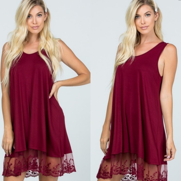 Gorgeous burgundy tank dress with lace hem - Picture 2 of 7